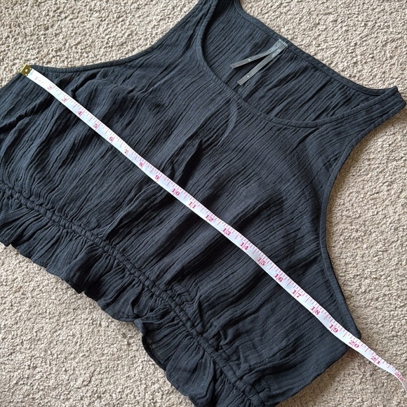 By Anthropologie Smocked Tie Waist Crop Gauzy Cotton Tank Top Faded Black - Picture 6 of 7